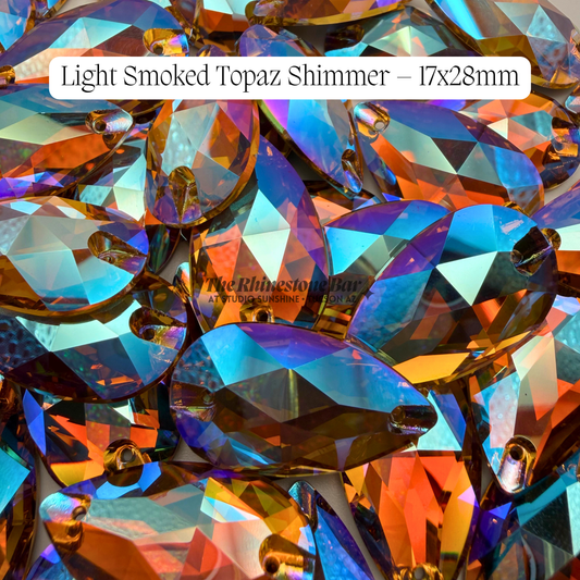 Light Smoked Topaz Shimmer -17x28mm AAAAA Glass Sew-On Teardrop Rhinestones (12-Count Tray)