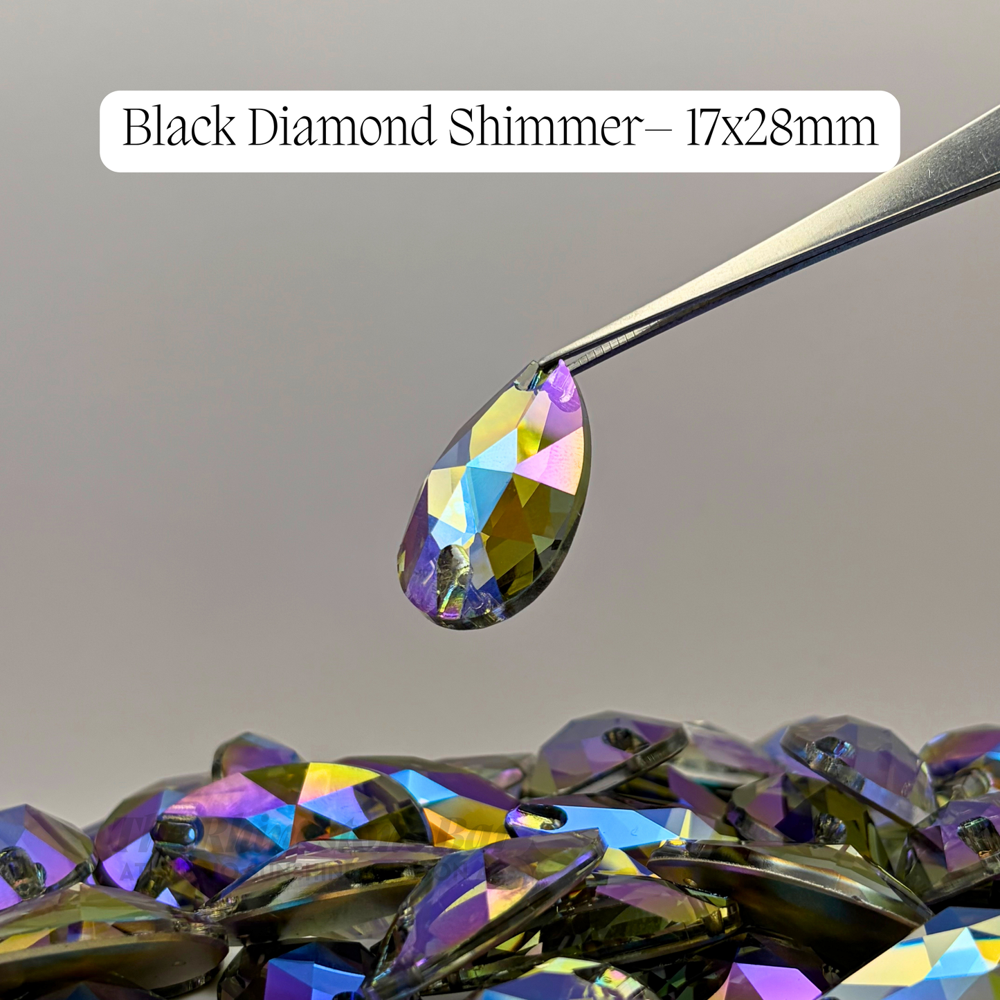 Black Diamond Shimmer  – 17x28mm AAAAA Glass Sew-On Teardrop Rhinestones (12-Count Tray)