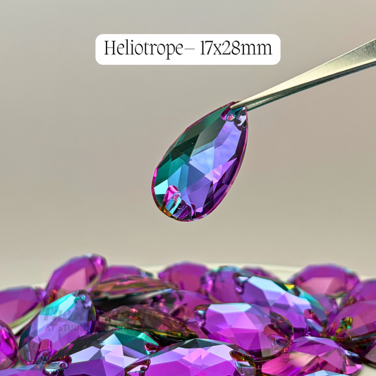 Heliotrope – 17x28mm AAAAA Glass Sew-On Teardrop Rhinestones (12-Count Tray)