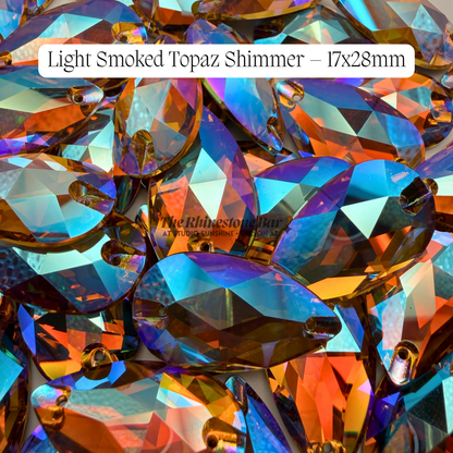 Light Smoked Topaz Shimmer -17x28mm AAAAA Glass Sew-On Teardrop Rhinestones (12-Count Tray)