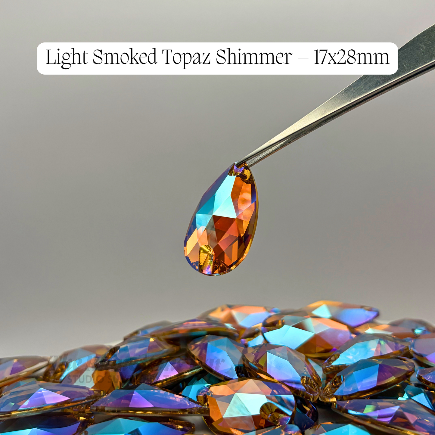 Light Smoked Topaz Shimmer -17x28mm AAAAA Glass Sew-On Teardrop Rhinestones (12-Count Tray)