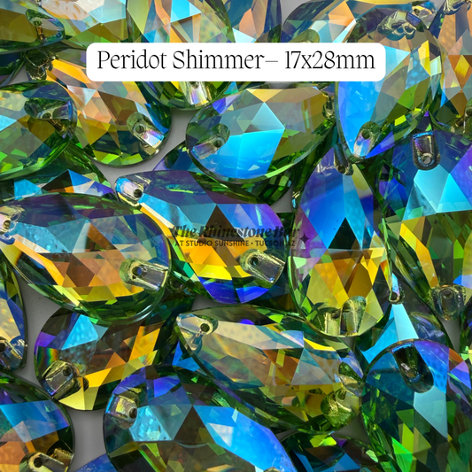 Peridot Shimmer-17x28mm AAAAA Glass Sew-On Teardrop Rhinestones (12-Count Tray)