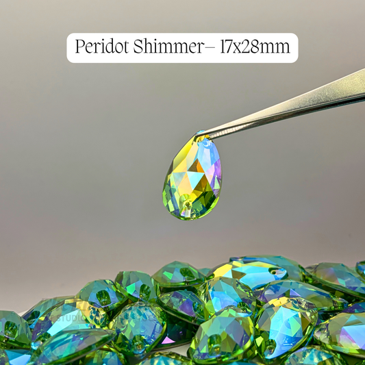 Peridot Shimmer-17x28mm AAAAA Glass Sew-On Teardrop Rhinestones (12-Count Tray)