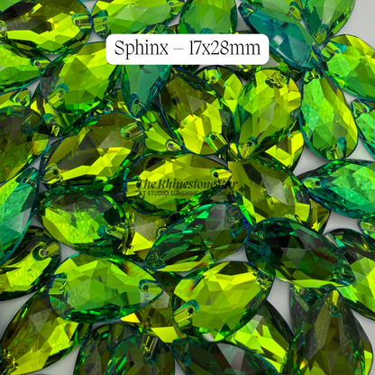 Sphinx – 17x28mm AAAAA Glass Sew-On Teardrop Rhinestones (12-Count Tray)