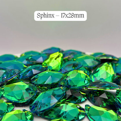 Sphinx – 17x28mm AAAAA Glass Sew-On Teardrop Rhinestones (12-Count Tray)
