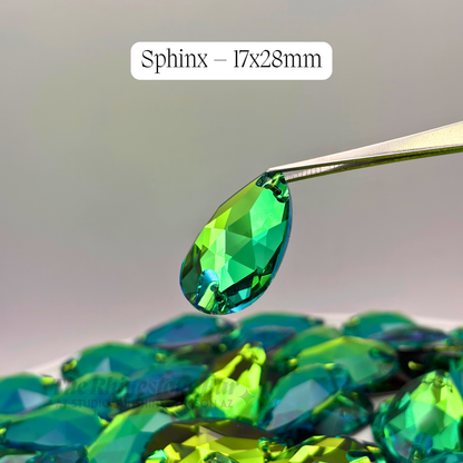 Sphinx – 17x28mm AAAAA Glass Sew-On Teardrop Rhinestones (12-Count Tray)