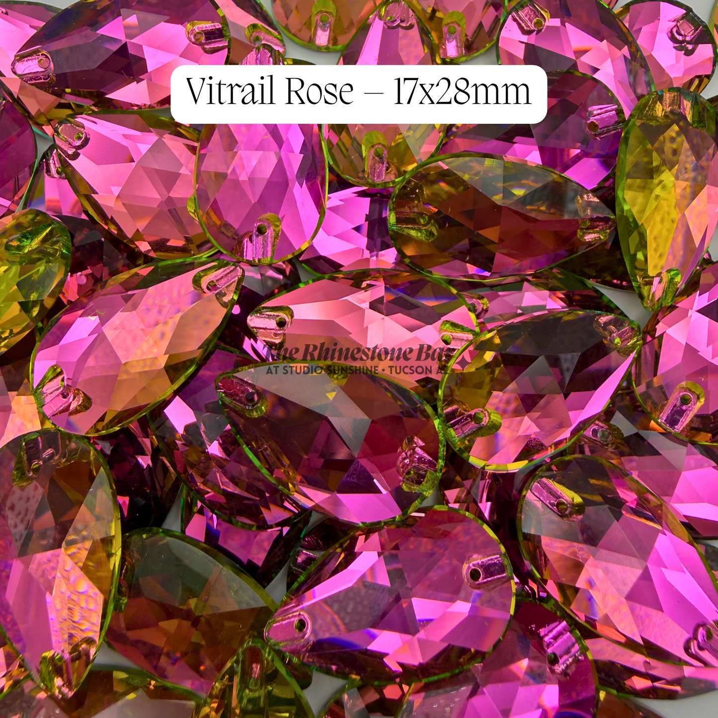 Vitrail Rose – 17x28mm AAAAA Glass Sew-On Teardrop Rhinestones (12-Count Tray)