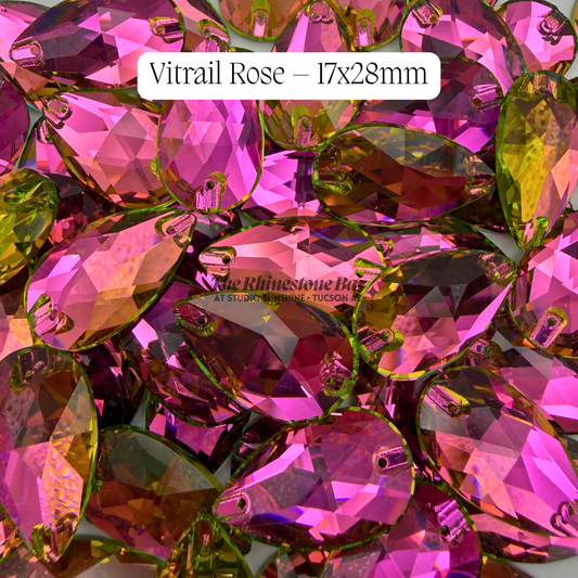 Vitrail Rose – 17x28mm AAAAA Glass Sew-On Teardrop Rhinestones (12-Count Tray)
