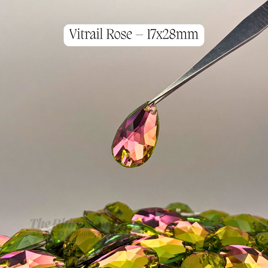 Vitrail Rose – 17x28mm AAAAA Glass Sew-On Teardrop Rhinestones (12-Count Tray)