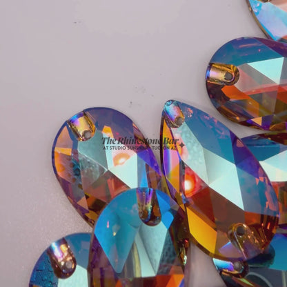 Light Smoked Topaz Shimmer -17x28mm AAAAA Glass Sew-On Teardrop Rhinestones (12-Count Tray)