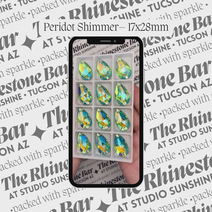 Peridot Shimmer-17x28mm AAAAA Glass Sew-On Teardrop Rhinestones (12-Count Tray)