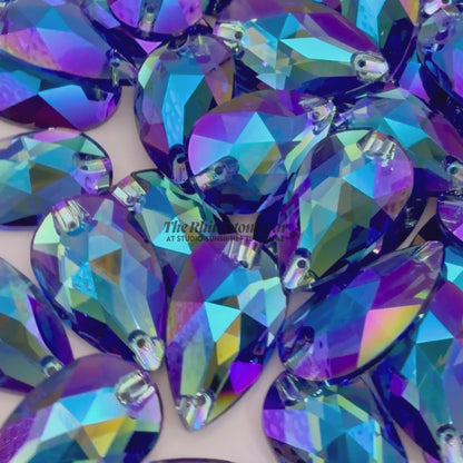 Sapphire Shimmer – 17x28mm AAAAA Glass Sew-On Teardrop Rhinestones (12-Count Tray)