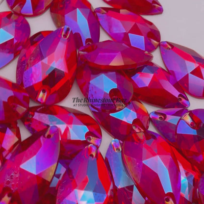 Light Siam Shimmer– 17x28mm AAAAA Glass Sew-On Teardrop Rhinestones (12-Count Tray)