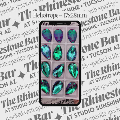 Heliotrope – 17x28mm AAAAA Glass Sew-On Teardrop Rhinestones (12-Count Tray)