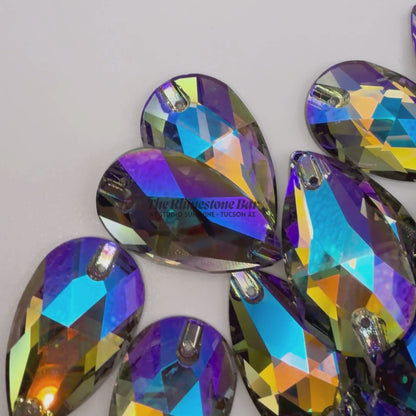 Black Diamond Shimmer  – 17x28mm AAAAA Glass Sew-On Teardrop Rhinestones (12-Count Tray)